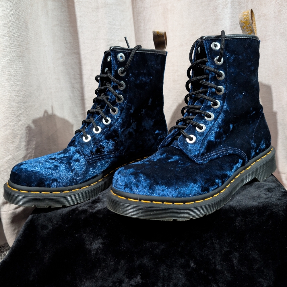 Dr. Martens Blue Velvet Lace Up Boots